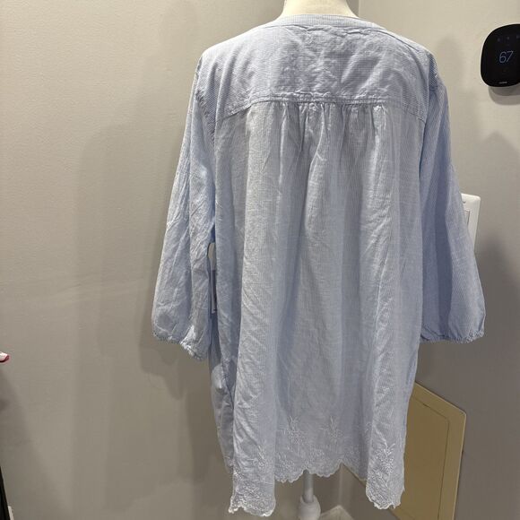 CROFT & BARROW Blue White STRIPE 3/4 SLEEVE SCALLOP HEM TOP SIZE 3x Embroidered - Picture 4 of 11